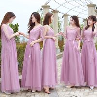 Wholesale Lace Elegant Long Formal Sister Prom Junior Champagne Dusty Blue Gray Pink Navy Purple Bridesmaid Dresses Wedding Guest Dress