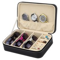Wholesale New Leather Multifunction DIY Watch Jewelry Storage Box With Zipper Sunglasses Case Ring Earring Jewelry Display Watch Organizer