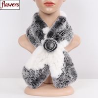 Wholesale Scarves Russian Women Knit Real Rex Fur Scarf Lady Fashion Floral Mufflers Winter Warm Natural