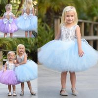 Wholesale Cute Short Baby Child Wedding Party Dress Puffy Tutu Lilac Mint Silver Sequins with Bow Cheap Flower Girls Dresses Knee Length