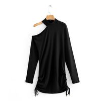 Wholesale 2021 New Elegant Asymmetrical Women Hollow Out Dressed Black fashioned Miniscule Draped Sexy Woman s Fancy Dress Knitted SLLA
