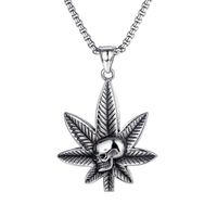 Wholesale Men Hip Hop Style Stainless Steel Skull Woven Maple Leaf Pendant Necklace BXG034 Fashion Charm Dangle Chain Accessories Punk Rock Jewelry