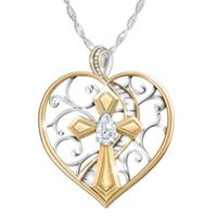 Wholesale Fashion Jewelry Faith Accessories Heaven Ladder Two color Heart Pendant Cross Necklace