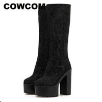 Wholesale Boots COWCOM Platfrom Long Boot Diamond Stage Nightclub Performance Rough Heeled High