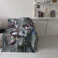 Wholesale Purple Magnolia Flower Oil Painting Printed Flannel Blanket Soft Throw Blanket Machine Washable Blankets for Beds1