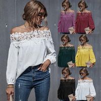 Wholesale Women s Blouses Shirts Spring Sexy Off shoulder Woman Hollow Out Lace Fashion Puff Long Sleeve Loose Top Female Clothing