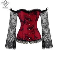 Wholesale Wechery Women Steampunk Corset Sexy Long Sleeve Lace Corselet Lace Up Bustiers Korset For Posture Party Club Wedding Plus Size Y1119