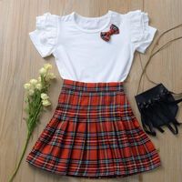 Wholesale preppy style New Fashion Toddler Kids Girl Clothes Set Summer Short Sleeve Mini Boss T shirt Tops kilt Outfit Child Suit