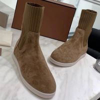 Wholesale Boots Elastic Socks Cow Suede Flat Bottom Round Toe Mid Booties Knitted Slip On Casual Boottes Fashionable Walking Hiking Shoes1
