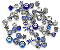 Wholesale 50pcs in One Set Alloy Silver Blue Colors Europe Style Big Loose Beads For Pan Charms Bracelets Online Shop Nice Quality Jewelry Accessories