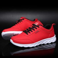 Wholesale Solid color PU Leather Sports Shoes for Men Black Red Gray Outdoor Lightweight Sneakers Unisex Couple Running Shoes Woman