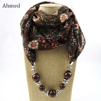 Wholesale Pendant Necklaces Ahmed Muslim Beads Flowers Scarf Necklace For Women Fashion Printing Scarves Bijoux Statement Collar Jewelry
