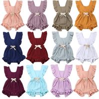 Wholesale Baby Girl Clothes Infant Ruffle Rompers Toddle Summer Solid Jumpsuits Ins Newborn Fashion Boutique Onesies Cotton Climb Bodysuits YL929