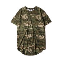 Wholesale 2019 Summer Solid Curved Hem Camo T shirt Men Longline Extended Camouflage Hip Hop Tshirts Urban Kpop Tee Shirts Mens Clothing er