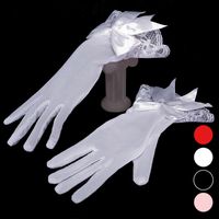 Wholesale Five Fingers Gloves Ladies Important Dress Short Net Yarn Lace Bow Red Black Beige White B100