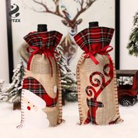 Wholesale Christmas Wine Bottle Covers Fabric Drawstring Decor Bag Santa Claus Elk Style Wine Bottle Cover for Decorate Wine Bottles