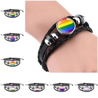 Wholesale LGBT Leather Snap Button Bracelet Pride Glass Cabochon Gay Pride Rainbow Flag Photo Charm Bangle For Women Men Lovers Jewelry O2