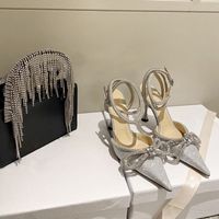 Wholesale 2021 Women Dress Shoes Bling Blings Sequins Heels Weddings Pumps Pointed Toe Slip On High Heel Wedding Metal Bow Diamond Glitter Shoe Mach