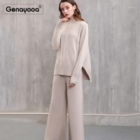 Wholesale Two Piece Dress Genayooa High Quality Cashmere Tracksuit Women Winter Set Pants Sweater Pants Office Lady Korean1