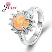 Wholesale Cluster Rings Sparkling Orange Oval Opal Stones Sterling Silver Sunflowers Shaped Jewelry Gifts For Women Wedding Anniversary1