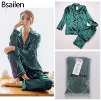 Wholesale Bsailen Pyjamas Piece Autumn Women Sleepwear Faux Silk Satin Pajamas Set Long Sleeve Sleepwear Pajamas Suit Female Homewear C1114