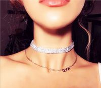 Wholesale New Trendy Alloy Silver Colors Diamond Bling Three Lines Sexy Short Necklace for Rocker Womens Thick Snake Chains