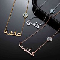 Wholesale Personalized Custome Arabic Name Diamond Necklace Evil Eye Chain Stainless Steel Islamic Necklaces Jewelry Mom Christmas Gifts