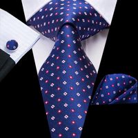 Wholesale Bow Ties Hi Tie Mens Tie Blue Red Dot Silk Wedding For Men Hanky Cufflink Gift Nicktie Set Business Party Drop Fashion Design