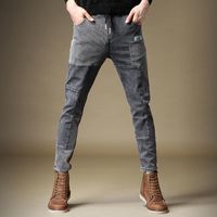 Wholesale Men s Jeans Fashion Patchwork Men Slim Fit Pencil Pants Korean Style Causal Denim Trousers