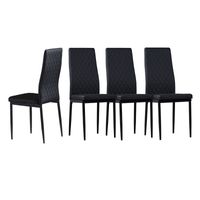 Wholesale Us Stock Black Modern Furniture Minimalist Dining Chair Fireproof Leather Sprayed Metal Pipe Diamond Grid Pattern Restaurant Home Conference Chair Set Of
