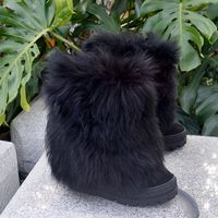 Wholesale Real Photos Bushy Black Wool Fur Snow Boots Woman inner Height Increased Hidden Wedge Heel Rubber Thick Sole Fur Boot Slip On warm plush Winter Booties