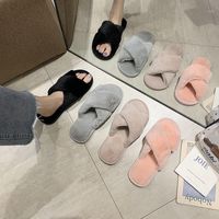 Wholesale Women s Slippers Cross Band Soft Plush Fleece House Indoor Or Outdoor Cotton Mop Open Toe Shoes Fixed Shoe Shape