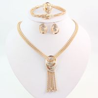 Wholesale Fashion African Beads Jewelry Sets Wedding Costume Women Party Gold Color Crystal Necklace Bangle Earring Ring