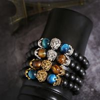 Wholesale Hot Selling Metal Lion Charm Crown Spacer Bracelet Blue Yellow Tiger Eye Beads Strands Man Jewelry
