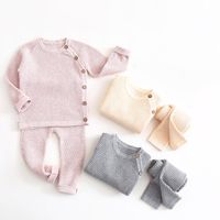 Wholesale Clothing Sets Toddler Kids Baby Girl Boy Cotton Clothes Long Sleeve Shirts Pants Solid Outfits Active Tracksuits T