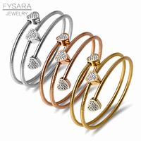 Wholesale Fysara Three Circles Cable Wire Bangles Bracelets for Women Stainless Steel Gold Black Heart Round Crystal Charm Cuff Bracelet