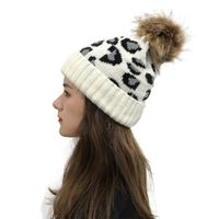 Wholesale Beanie Skull Caps Fashion Women Ladies Winter Warm Knitted Hat Female Leopard Print Woolen Cap Earmuffs Black White Camel Wine Red