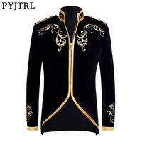 Wholesale PYJTRL Series Men British Style Palace Prince Velvet Gold Embroidery Blazer Wedding Groom Singers Suit Jacket