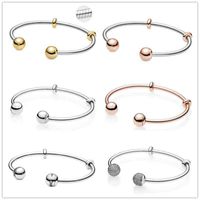 Wholesale 925 Sterling Silver Rose Gold Moments Snake Chain Style Open Bangle Bracelet Fit Bead Charm Diy Pandora Jewelry