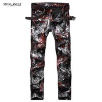 Wholesale Fashion Mens Floral Printed Jeans Pants Slim Fit Hip Hop Painted Denim Joggers Man Club Wear Personality Jeans Trousers Straight1