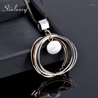 Wholesale SINLEERY Multilayer Circle Pendant Necklace With Baroque Pearl Dangle Black Long Chain Statement Jewelry For Women My296 SSF1