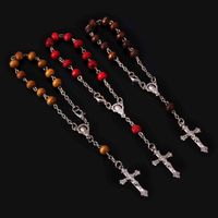 Wholesale 6mm Catholic classic aroma wood beads rosary leave bracelet wooden beads cross bracelet