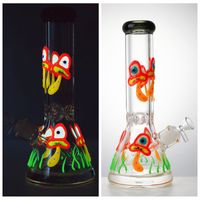 Wholesale Glow In The Dark Mushroom Beaker Glass Bong Straight Dab Oil Rig Ice Pinch Diffused Downstem Glass Water Pipe Bongs LXMD20105
