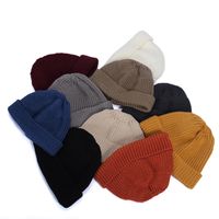 Wholesale Short Dome Knitted Hat Solid Color Student Autumn Winter Woolen Hats Melon Skin Sailor Yuppie Beanies