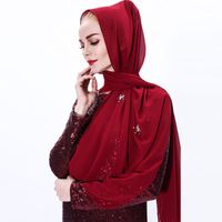 Wholesale 2020 Luxury Women Handmade Crystal Plain Bubble Chiffon Scarf Instant Hijab Muslim Islamic foulard Shawls and Wraps Head Scarf1