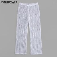 Wholesale Men s Pants INCERUN Summer Transparent Mesh Men Drawstring Breathable Sexy See Through Trousers Loose Fashion Long XL1