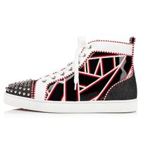 Wholesale Brand Casual Shoe Paris Red Bottom High Top Sneaker Luxurys Men Sports Sneakers Spikes Orlato Flat patent leather round toe flats lace up trainers