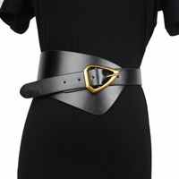 Wholesale New Women Leather Wide Waist Belt Metal Triangle Pin Buckle Corset Belt Fashion Female Cummerbunds Soft Big Waistbands Belts J1209