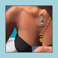 Wholesale Pendant Necklaces Pendants Jewelry K Gold Plated Turkish Evil Eye Necklace Lucky Girl Gift Baguette Cubic Zirconia Turquoise Geomstone T