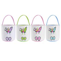 Wholesale Fold Ears Easter Bunny Bucket Festive Cute Rabbit Paw Pattern Basket Easters Eggs Hunting Buckets Colors GWB13379